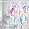 Mermaid Shower Curtain for Kids, Ocean Fairy Little Mermaid Coral Seashell Jellyfish Narwhal Bathroom Curtain for Girls, Cute Cartoon Fish Sea Fabric