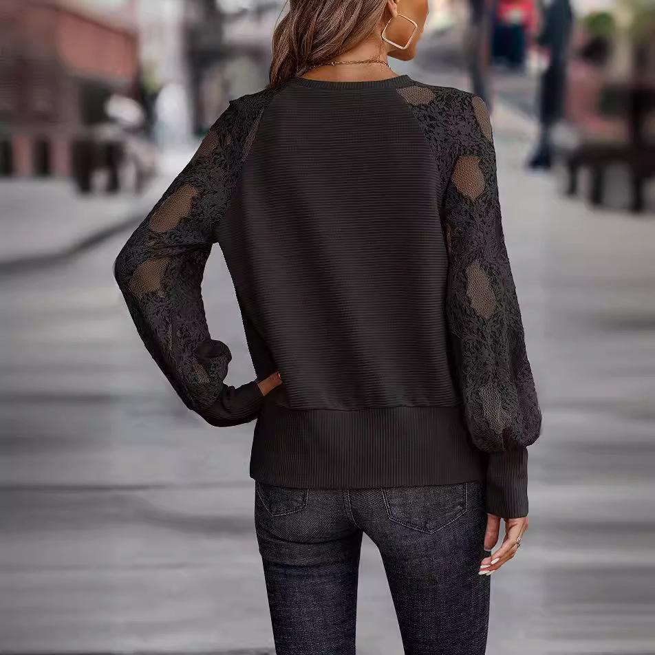 European & American Women's V-neck Lace Knitted Sweater - Loose Casual 2024 Spring/Summer Fashion Top