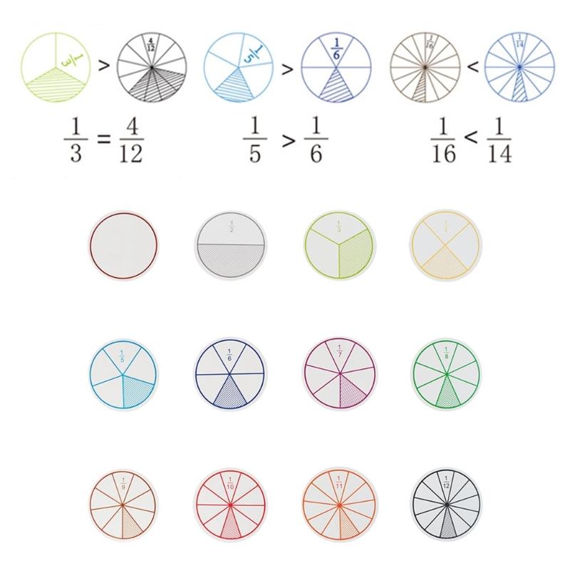 Educational Fraction Discs From 1/2 to 1/12 Fractions Circles Math Learning Tool For Fraction Mathematics Teaching