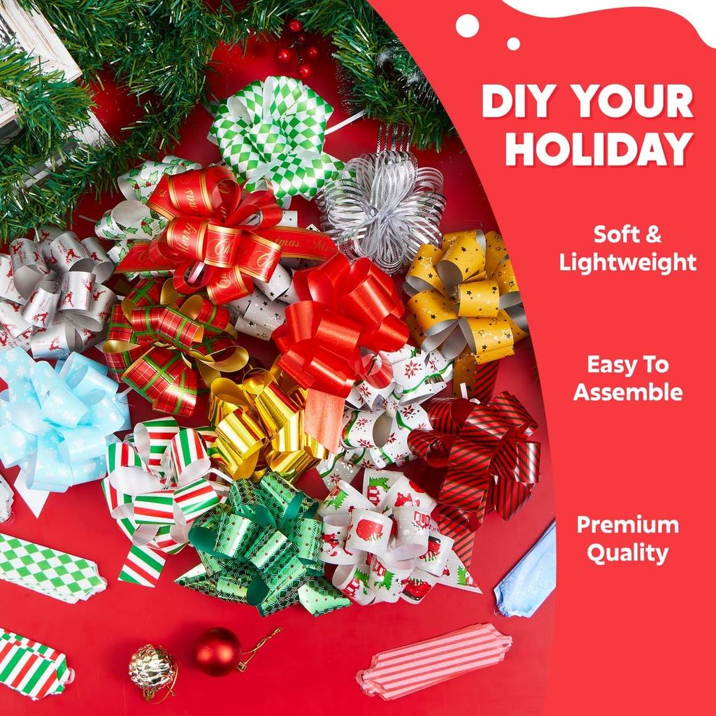 Christmas Pull Bows Ribbon Wide Gift Wrapping Tags Boxing Day Holiday Dcor JOYFY PCS 48 with 5 for Entertaining Play Safe Kid Friendly Fun