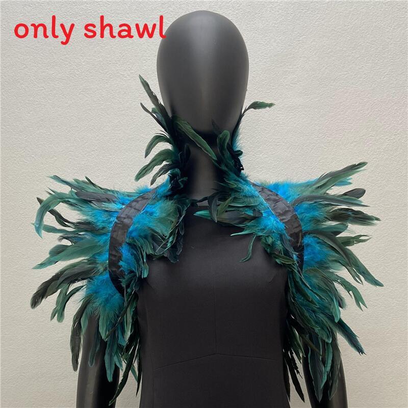 Feather Shawl Cape Costume Cloak With Faux Fur For Performance And Dance Shows