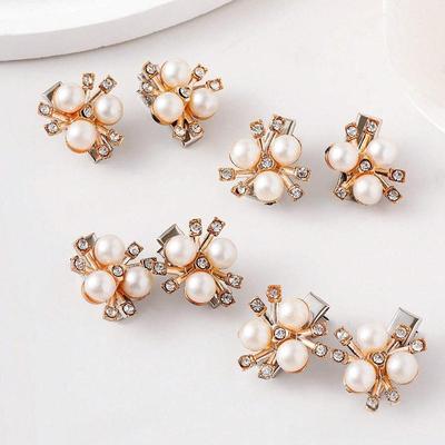 10Pz Bottone Perla di Cristallo Scintillante a Forma di Fiore Fermagli per Capelli con Perle Accessori per Capelli Bottoni Strass