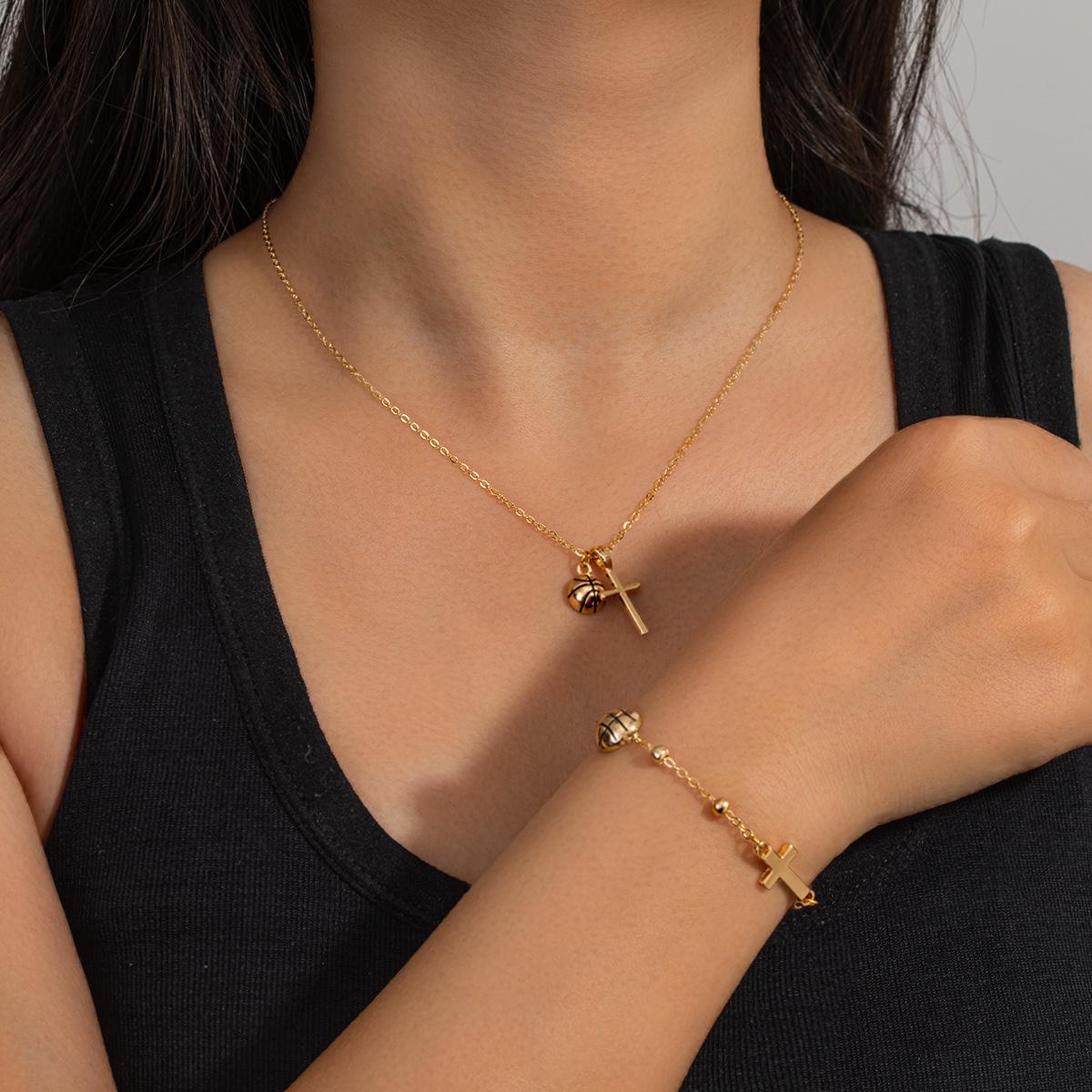 

Trendy Basketball Cross Necklace and Bracelet Set