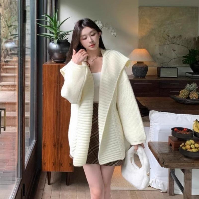 Autumn Winter Loose Knitted Women Cardigan Sweater Jacket Korean Style Casual Office Twist Long Sleeve Coats Fashion Elegant Simple Jackets Clothing
