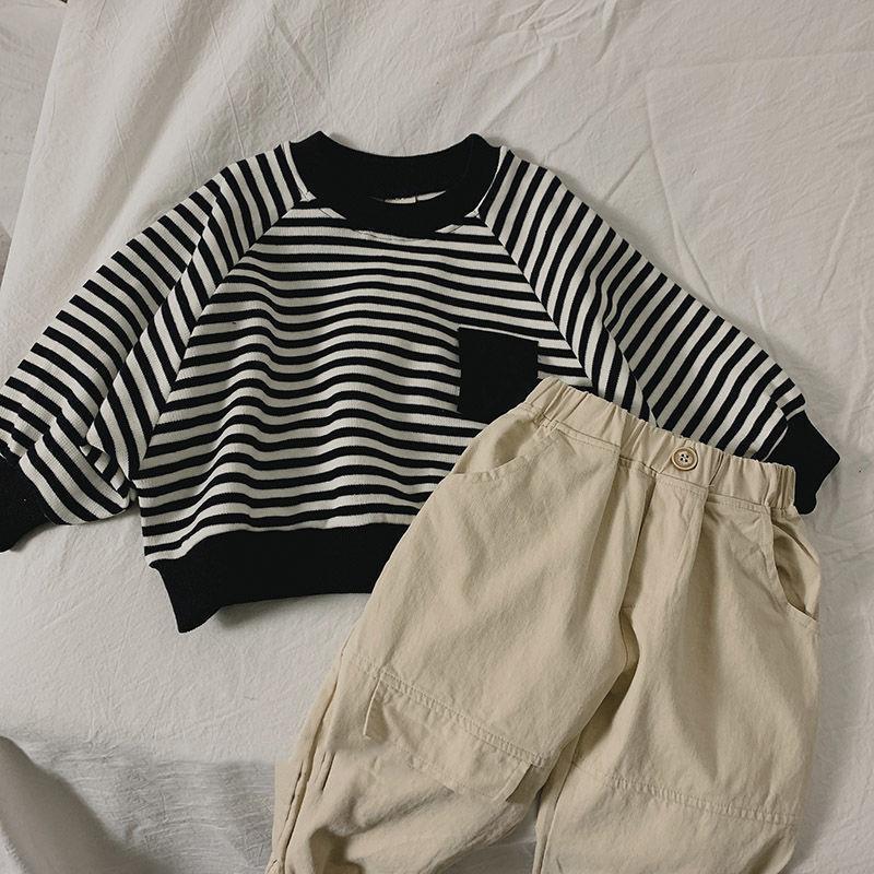 Spring Autumn Stripe Long Sleeves Sweatshirt Kids Boys Loose Bat Sleeves Girls' Baby Boy Clothes