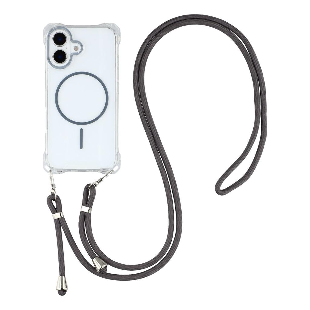 For iPhone 16 Magnetic Case with Lanyard Drop-Proof TPU+PC Phone Back Cover