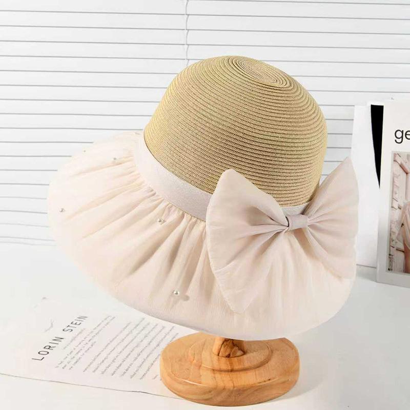 New summer mesh bow bucket hat women's big brim sun hat sun protection and UV protection sun hat