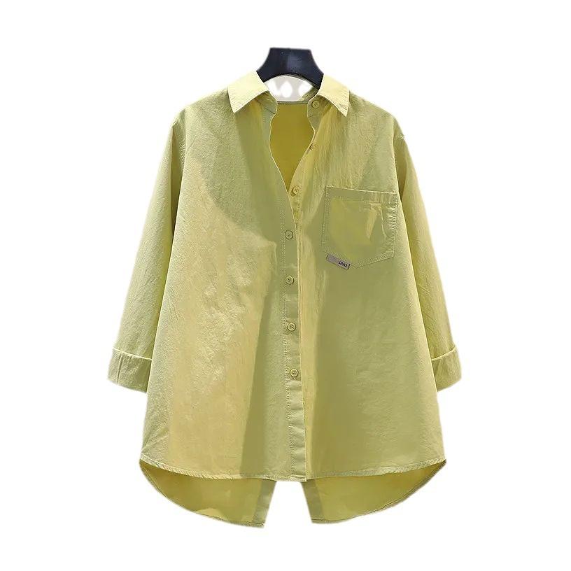 Camicia da Donna Primavera Colore Unico Larga Lunghezza Media Design Spacco Posteriore Collo a Revers Top Casual