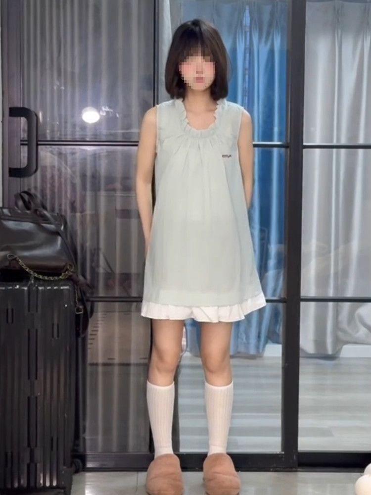 French Sweet Style Sleeveless Dress With Knitted Fabric For Summer Casual Wear