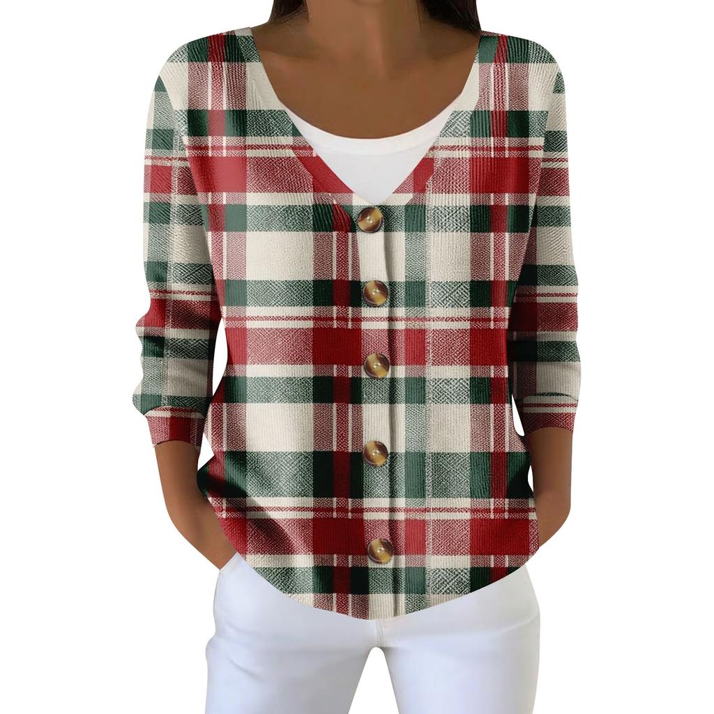 Damemote Langermet Christmas Snowman Snowflake Print Jakke Cardigan