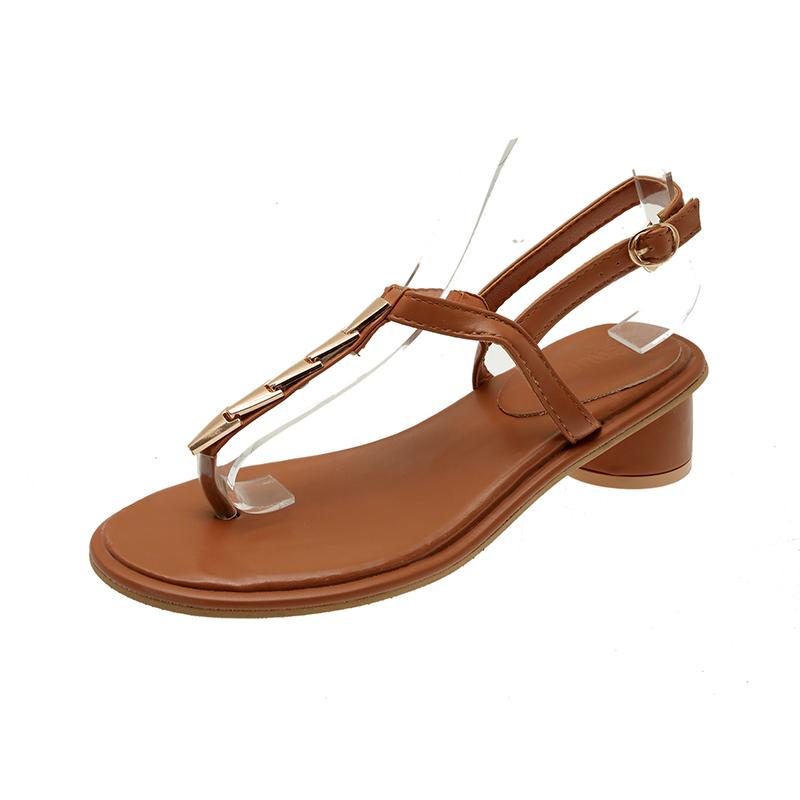 

Block Heel Clip-in Sandals New Summer Round Toe Open Toe Metal Buckle Kitten Heel with Skirt Soft Sole Romans 39