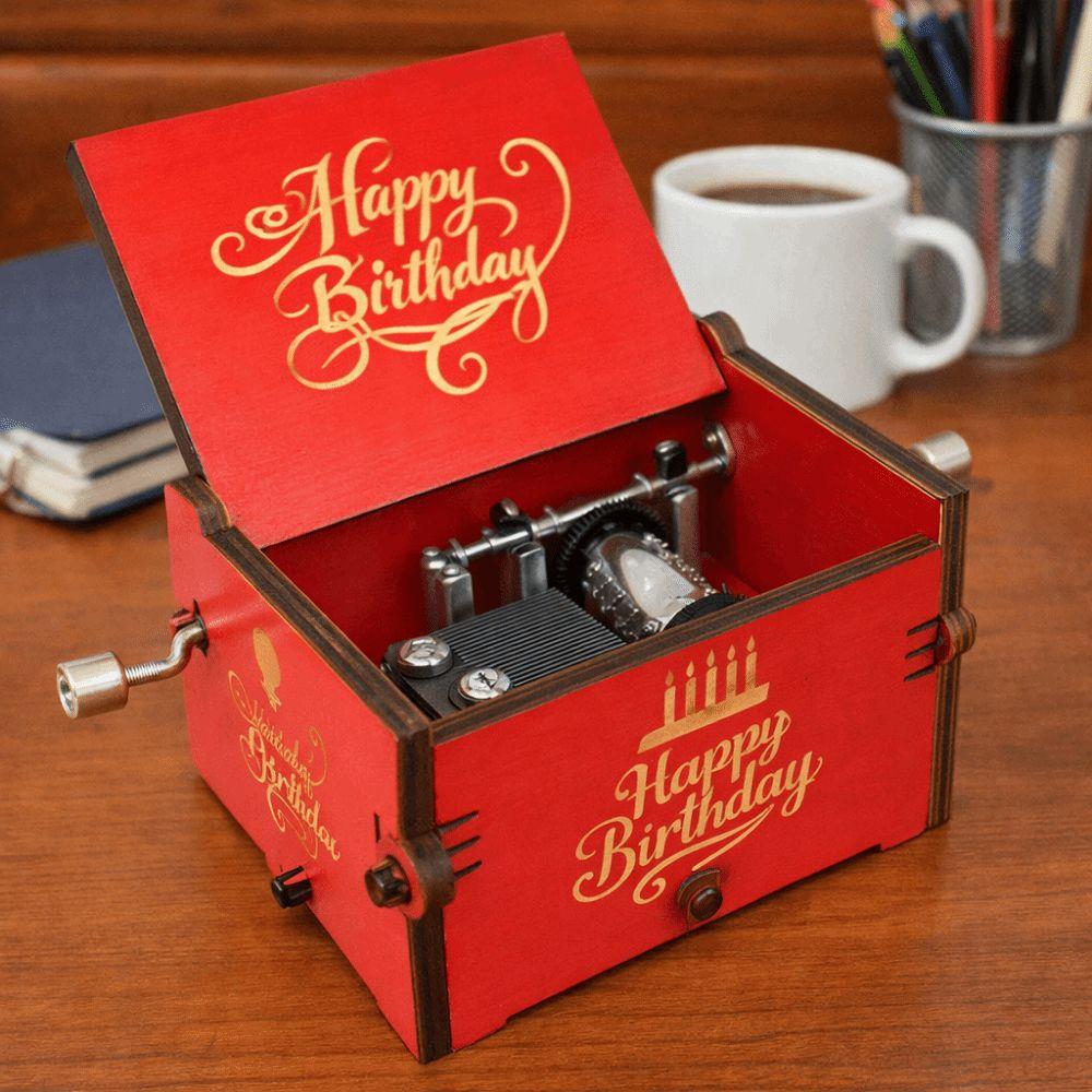 UV Painting Birthday Music Box Laser Engraving Retro Wooden Music Box Mechanical Spring Hand Crank Music Box Birthday Gifts