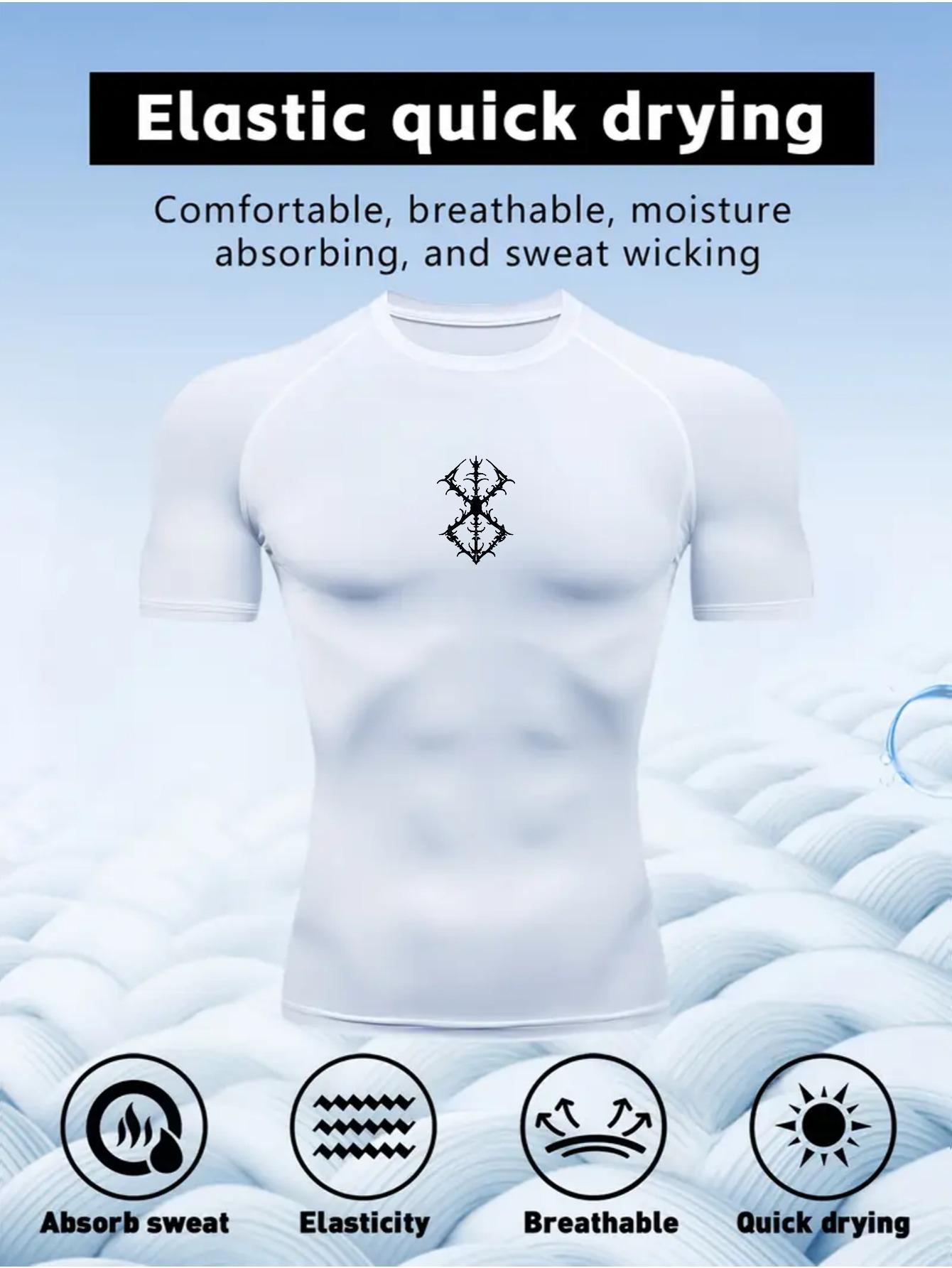 Men s Compression Shirt Quick Dry White Gym T-Shirt Black Mystical Symbol Print Workout Sportswear S белый