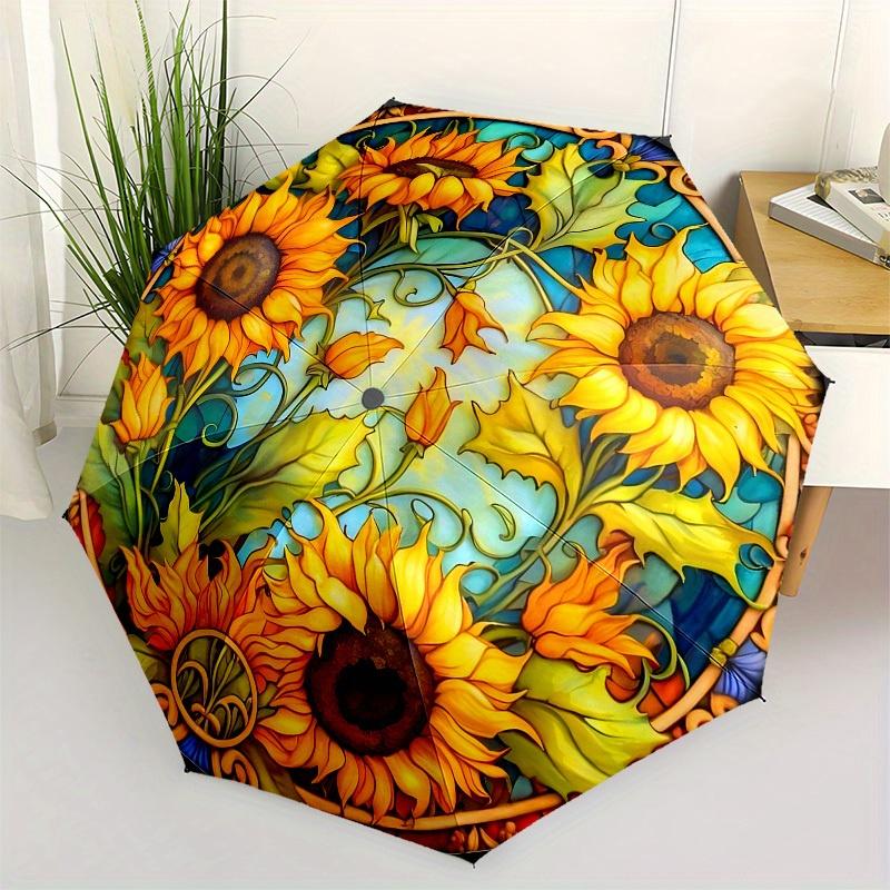 

1pc Sunflower Stained Glass PanelUmbrella with Plastic Handle,Suitable for All Seasons Home Travel Outdoor UmbrellaB1511