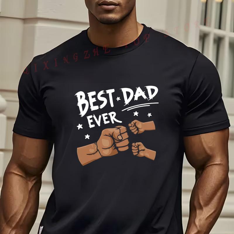 Mens Best Dad TShirt With Black Fist Dad Symbol Stretchable Loose Fit Tshirt Oneck Short Sleeve Casual Top S