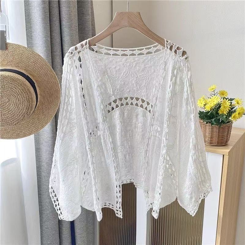 

Youth Summer Beach Cotton Linen Embroidery Eyelet Hollow Out Open Stitch Cover-ups Boho Bohemian Swimwear One Size белый