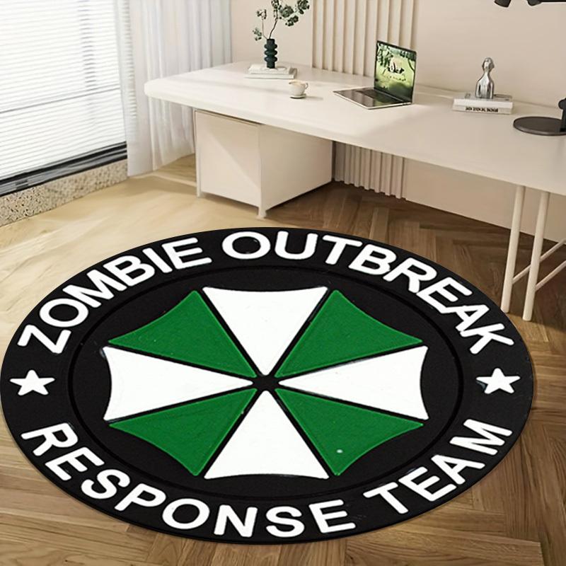 1pc Zombie Outbreak Response Team Round Rug - Home Office Outdoor Circular Carpet Gift Decorative Mat with Green and White Umbrella DesignRC2814