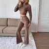 YYFS Women's Fashion Casual Spring Autumn Solid Color Print Long Sleeve High Neck Trousers Pants Suits