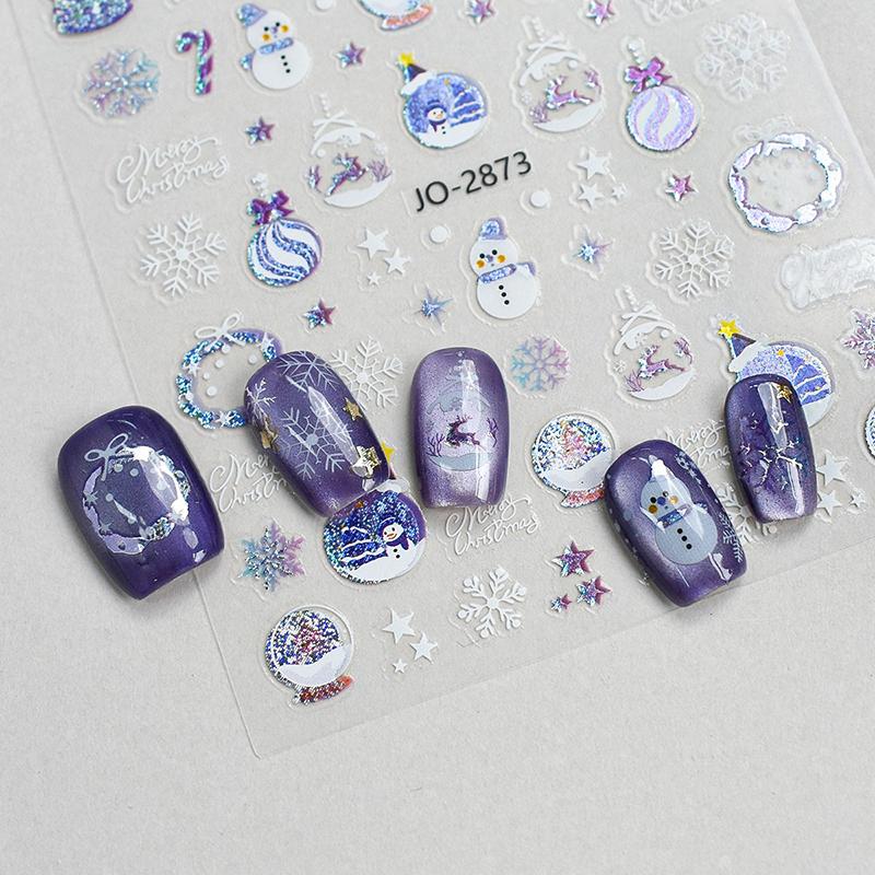 1 Sheet 3D Colorful Snowflake Nail Art Stickers Self-Adhesive Sparkle Christmas Tree Snowflakes Decals Winter Manicure Sliders