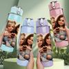 1PC Two Little Girls 750ml Color Plastic Sports Water Bottle Leakproof Flip Straw Lid Suitable for Sports Office Home Use