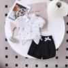 Girls' Fashionable Set Summer Children's Elegant Bow Print Short-sleeved Top + Shorts