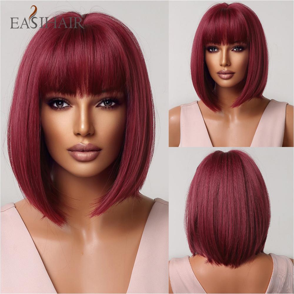 EASIHAIR Synthetic Bob Wigs with Bang Short Straight Light Blonde Beige Natural Hair Wigs for Women Daily Cosplay Heat Resistant