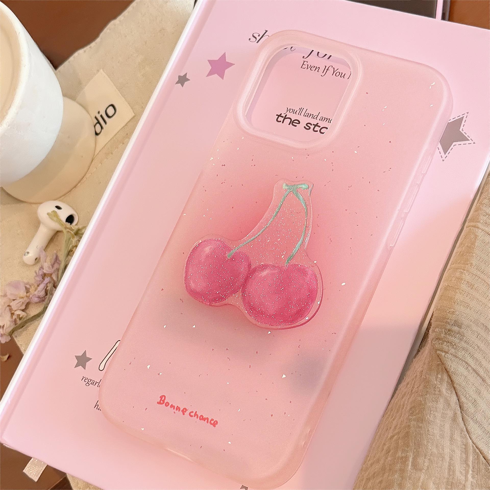 

Объемный блестящий чехол для мобильного телефона «Вишня и яблоко» 16, милый нишевый, для iPhone 17 Pro Max, подходит для 14, мягкий 11 12pro max(6.7)