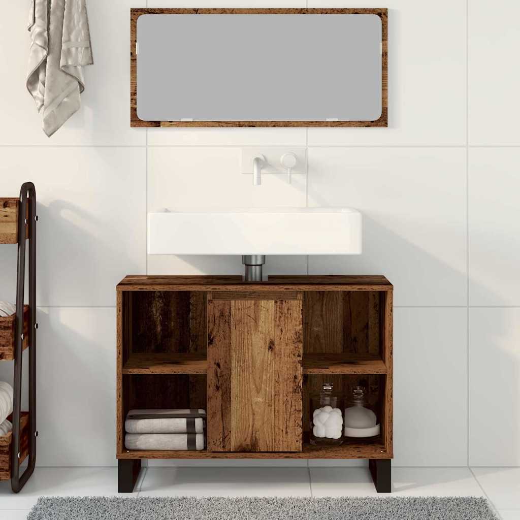 Bathroom Cabinet with Door Rustic Wood Finish 80 x 33 x 60 cm Engineered Wood