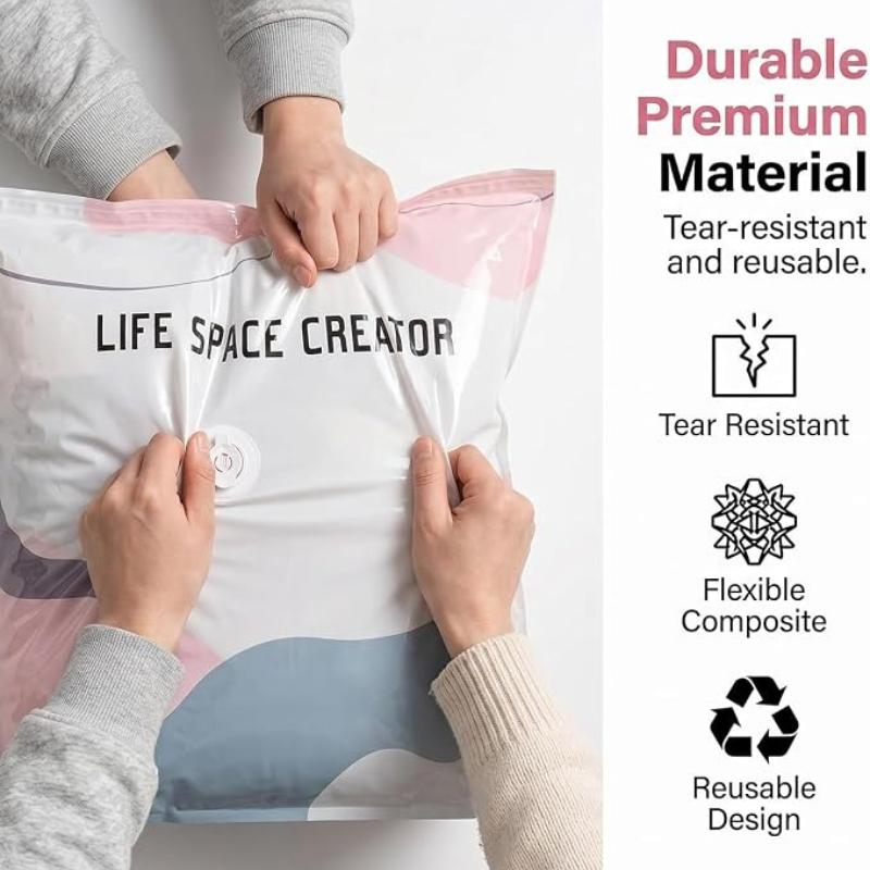 No Pump Vacuum Storage Bags Large Capacity Space Saver Airtight Reusable for Clothes Quilts Blankets Beds 2026 Closet Organizer