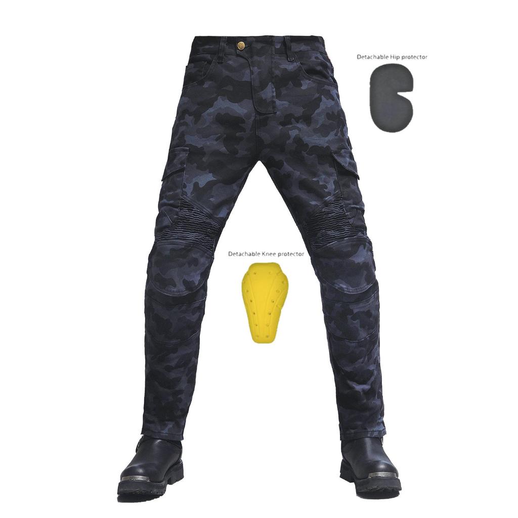 Men's Slim Fit Four Seasons Motorcycle Cargo Pants - Black, Multi-Pocket Riding Jeans