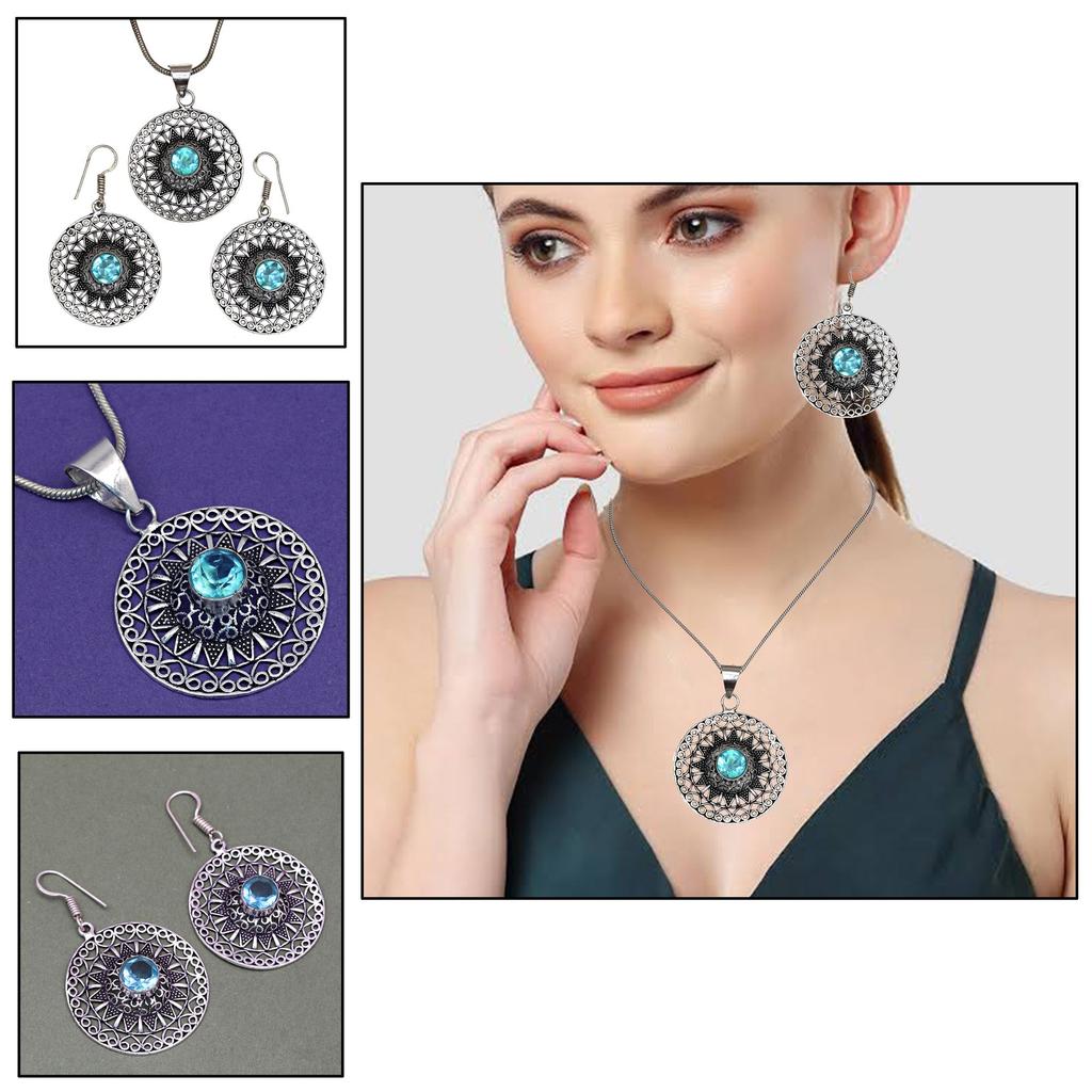 Topaz Blue Pendant Sky Earrings Set Sterling Jewelry Ring Earring