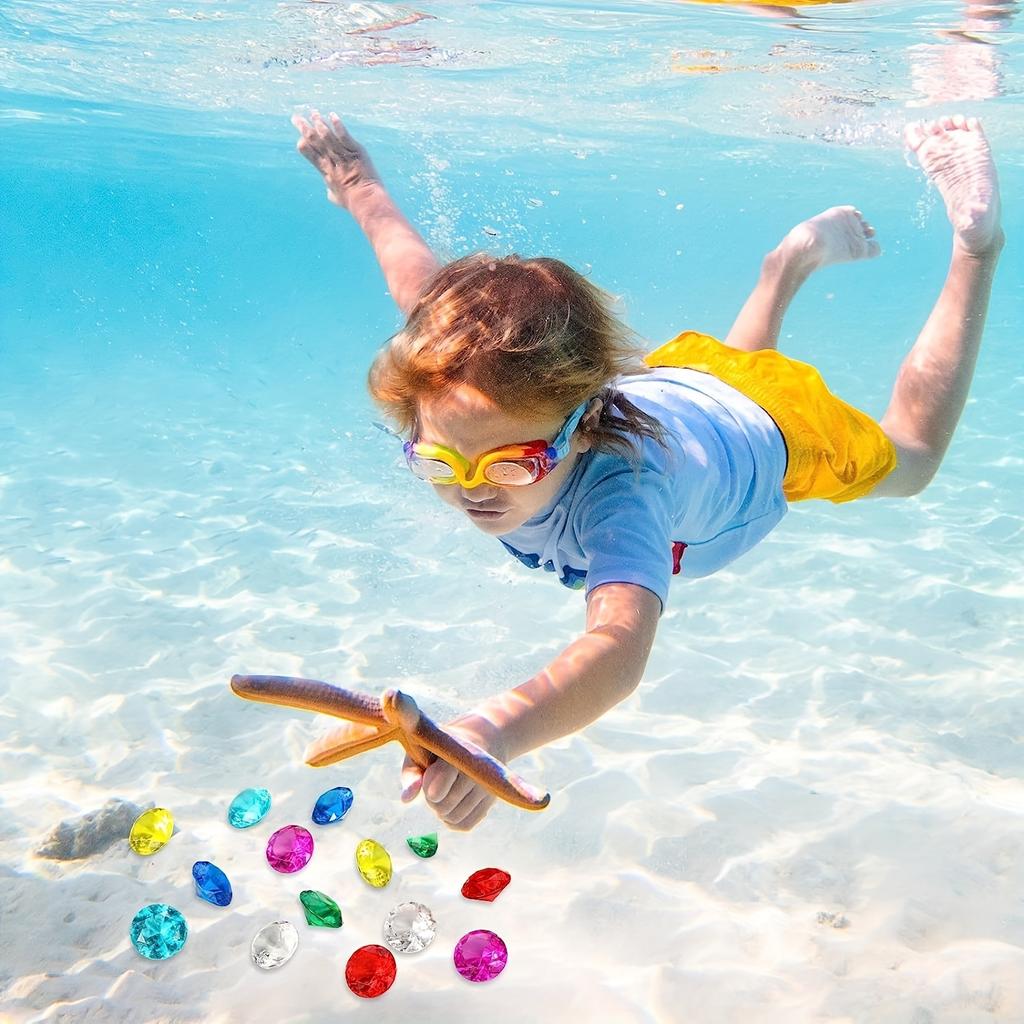 60 шт. Дайвінг Gems Іграшки для басейну Великі акрилові дорогоцінні камені Великі дорогоцінні камені Піратська скриня зі скарбами Літні підводні іграшки для плавання