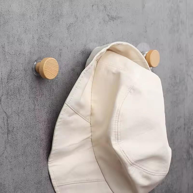 2pcs Self-adhesive Wooden Hook Home Accessories Bathroom Wall Hook Bedroom Coat Storage Rack Towel Key Decoration Hook Hanger