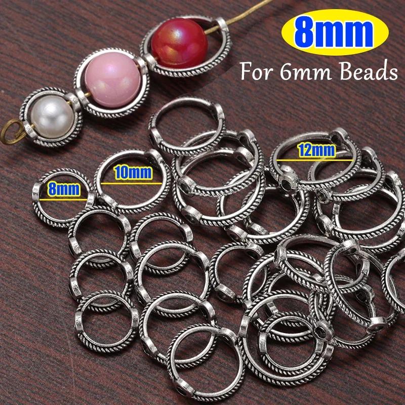 

10/100pcs/lot 6 8 10 mm Vintage Retro Round Frame Wrapped Bead Ring Spacer Beads Cap DIY Bracelet for Jewelry Making Accessories 10pcs