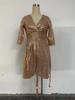 2025 Summer Sexy Women's Sequined Lace-up V-Neck Dress with Three-Quarter Sleeves