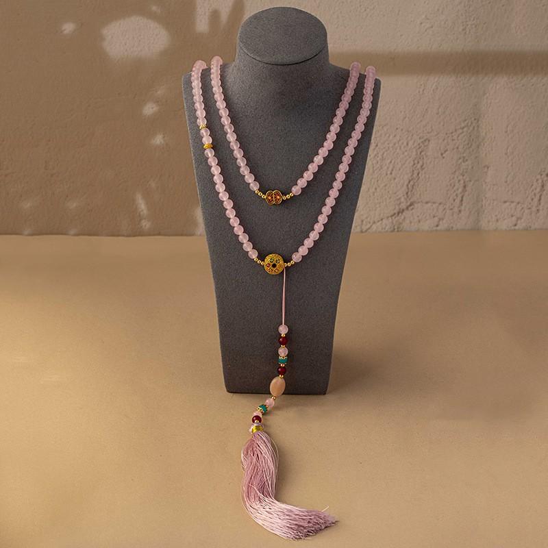 Boho Chic Long Layered Tassel Pendant Necklace Women Vintage Style Crystal Bead Chain With O-Link Design Lightweight Elegant Tassel Beaded Necklace