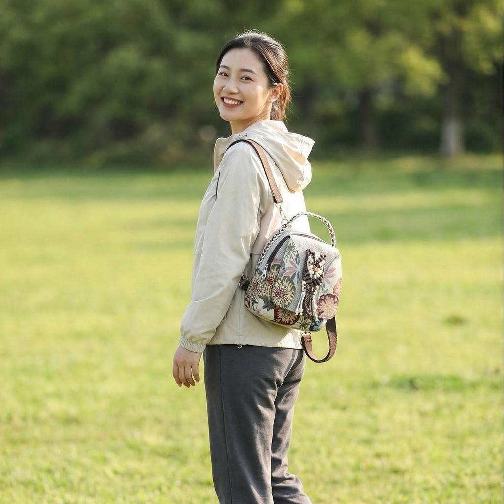 National Style Embroidery Double Shoulder Bag, Women's Small Bag, Hand-held and Cross-body Bag, Retro and Artistic Backpack