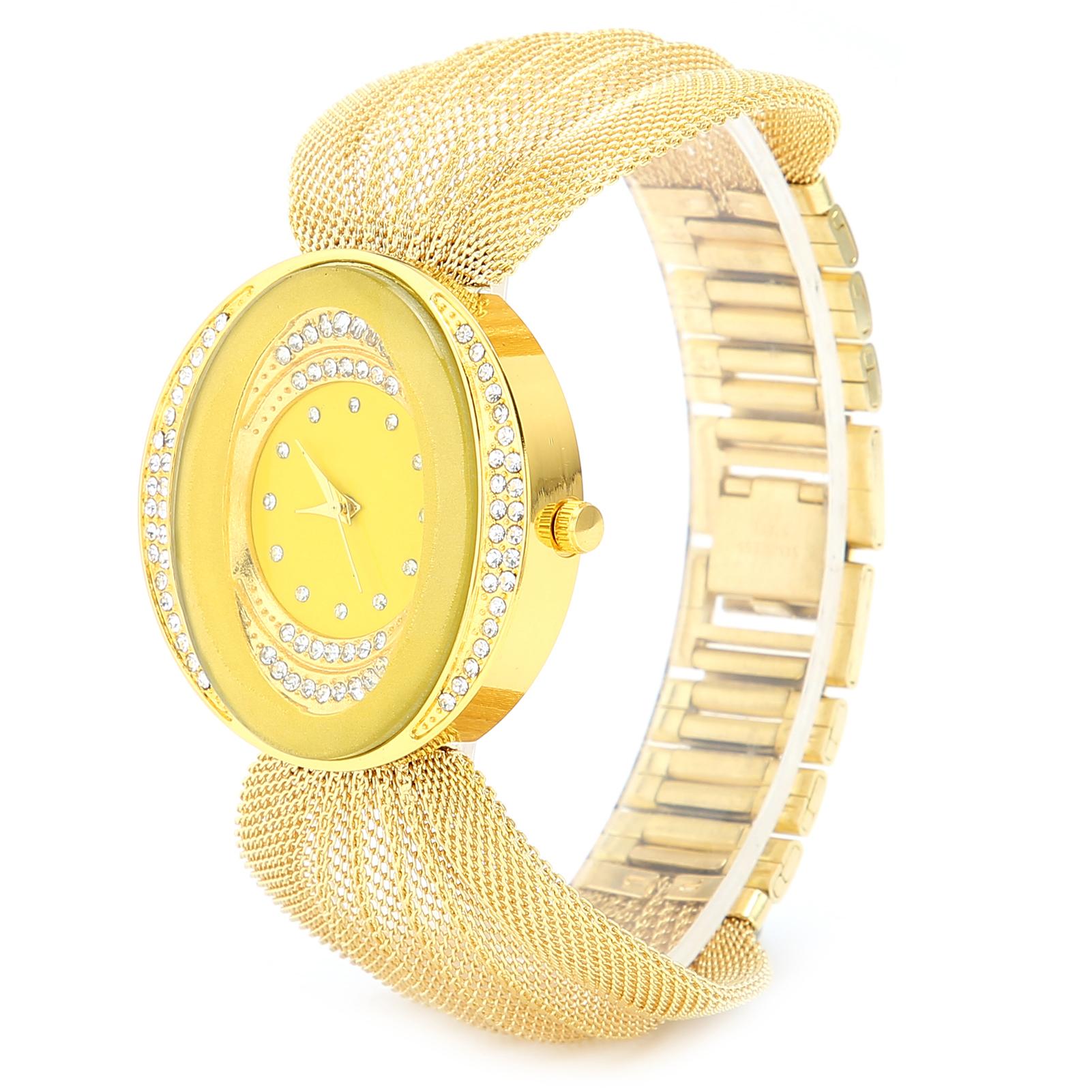 

Fashionable Women Watch Wide Mesh Belt Quartz Shining Elegant Wrist Watch for FemaleGold
