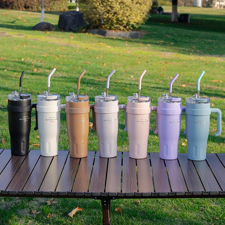 SITARAYURI Eisthermoskanne aus Edelstahl mit großem Fassungsvermögen und Strohhalm