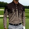 Men's Casual Printed Long Sleeve Button Down Shirt with Lapel Collar for Sports and Daily Wear