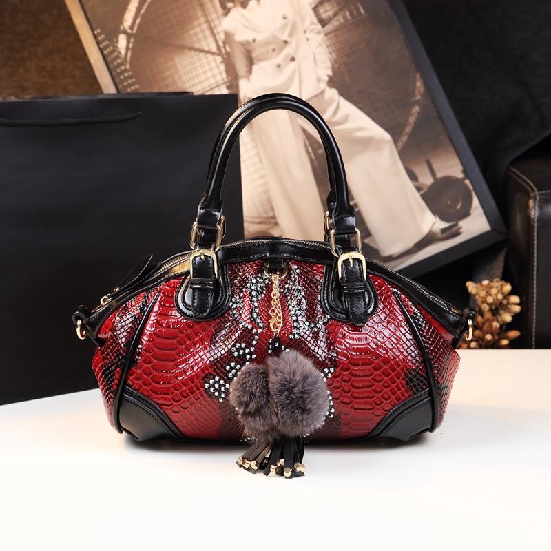 

2023 New Fashion Women Handbag Tassel Dumpling Bag Female Soft Cowhide Leather Shoulder Messenger Bags Snake Pattern