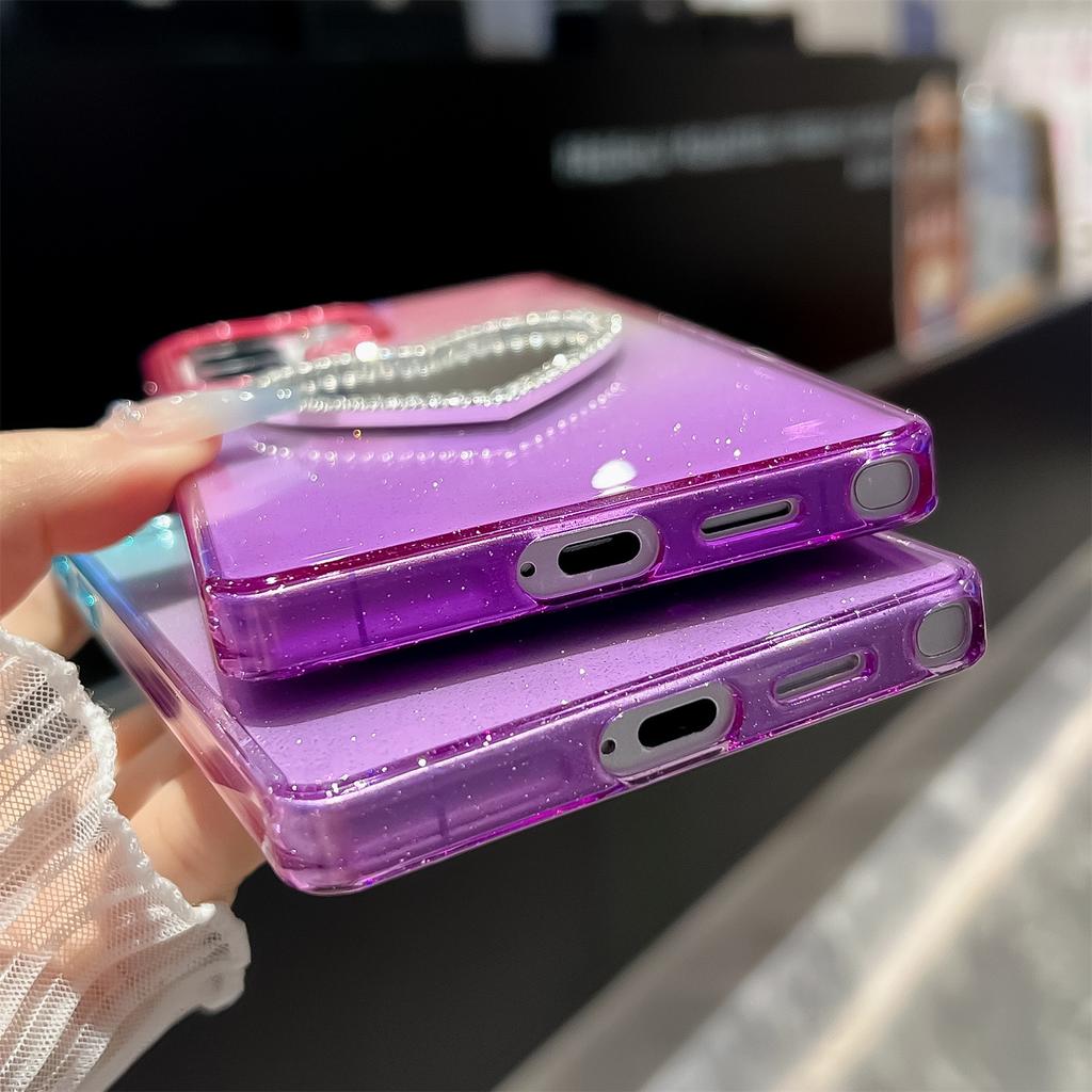 For Samsung Galaxy S25 Ultra Case Glitter Dual Color PC+TPU Clear Phone Cover with Heart-Shape Mirror