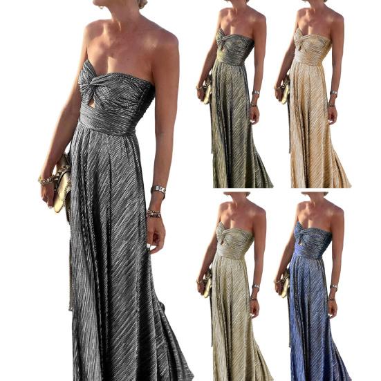 Vestido Maxi Bronzeador Sem Costas Bainha Grande Nó no Peito Envolvente Decote Ombro a Ombro