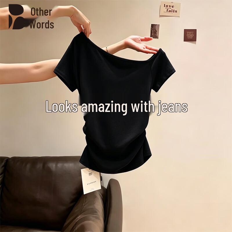 

Women s Korean Style Off-Shoulder Pleated T-Shirt L