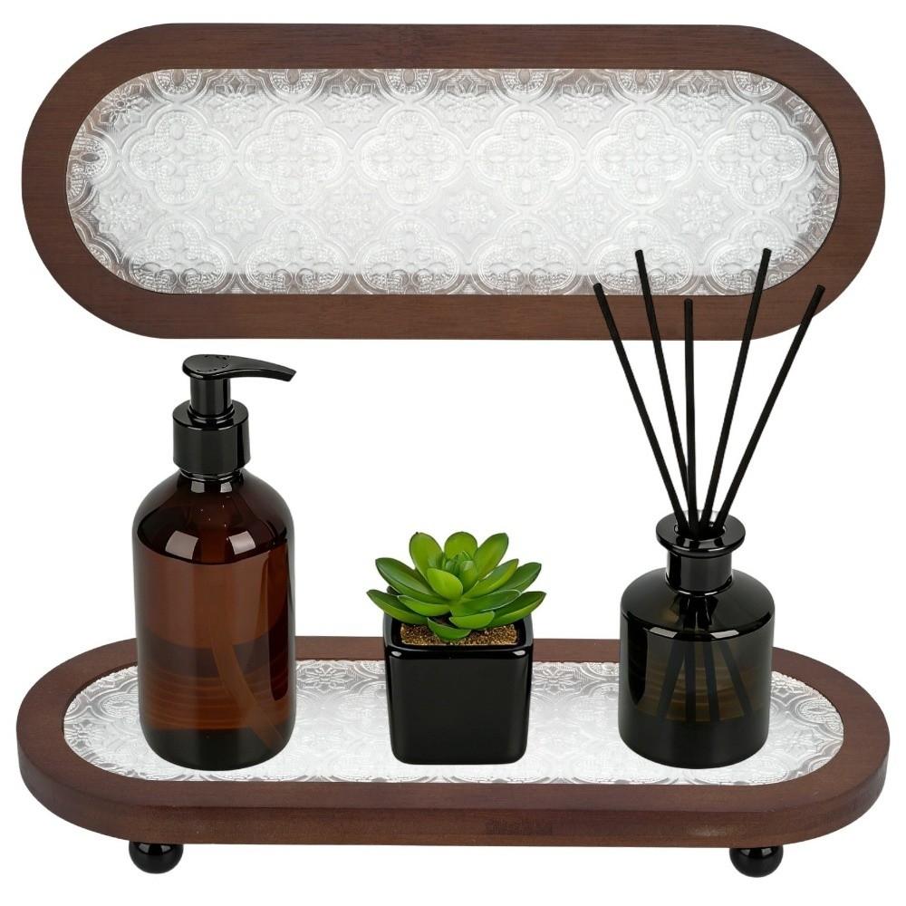 Embossed Pattern Oval Wooden Decorative Tray Jewelry Perfume Display Tray for Living Room