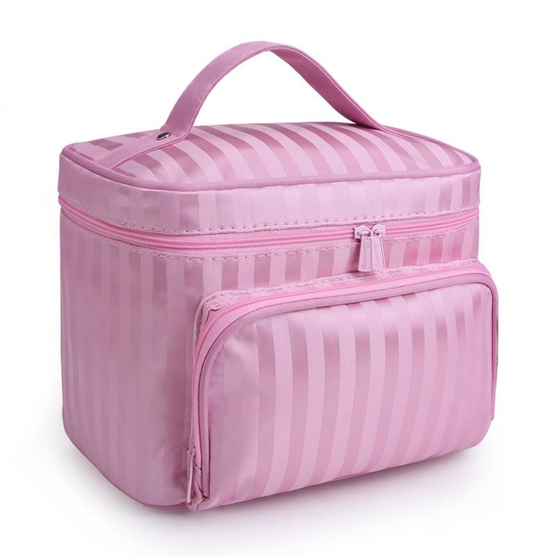 

Striped Plaid Simple Portable Foldable Women Toiletry Bag For Storing Cosmetics Striped Pink