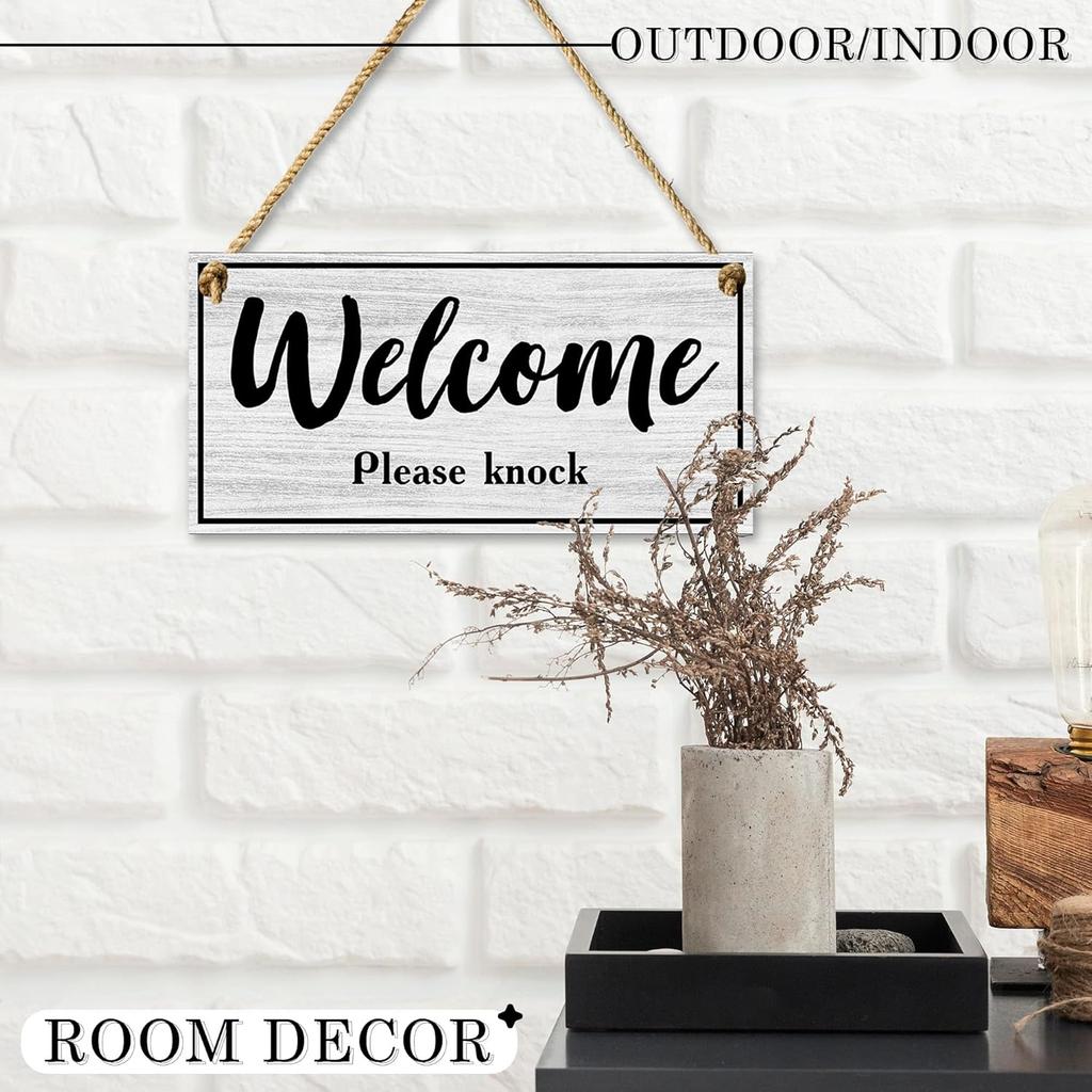 Meeting in Progress Door Sign, 10x5 Dibond Do Not Disturb, Hanging Welcome Please Knock Sign for Door