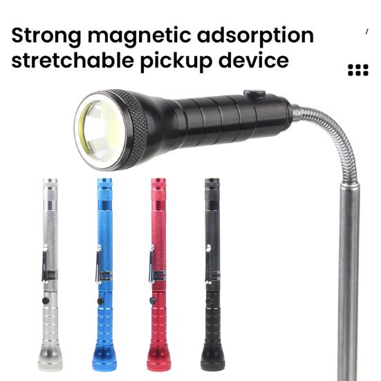 COB Flashlight with Telescoping Magnetic Pickup Tool Outdoor Camping Hiking Car