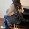 Bow cotton clothes tote bag women's solid color versatile underarm shoulder bag women's large-capacity commuter laptop bag