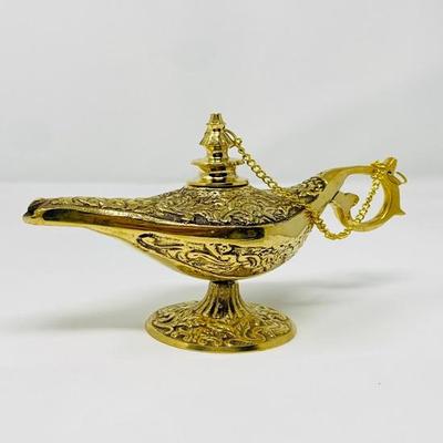 Quemador de incienso náutico Chirag con lámpara de aceite de genio de latón de Aladino de época antigua